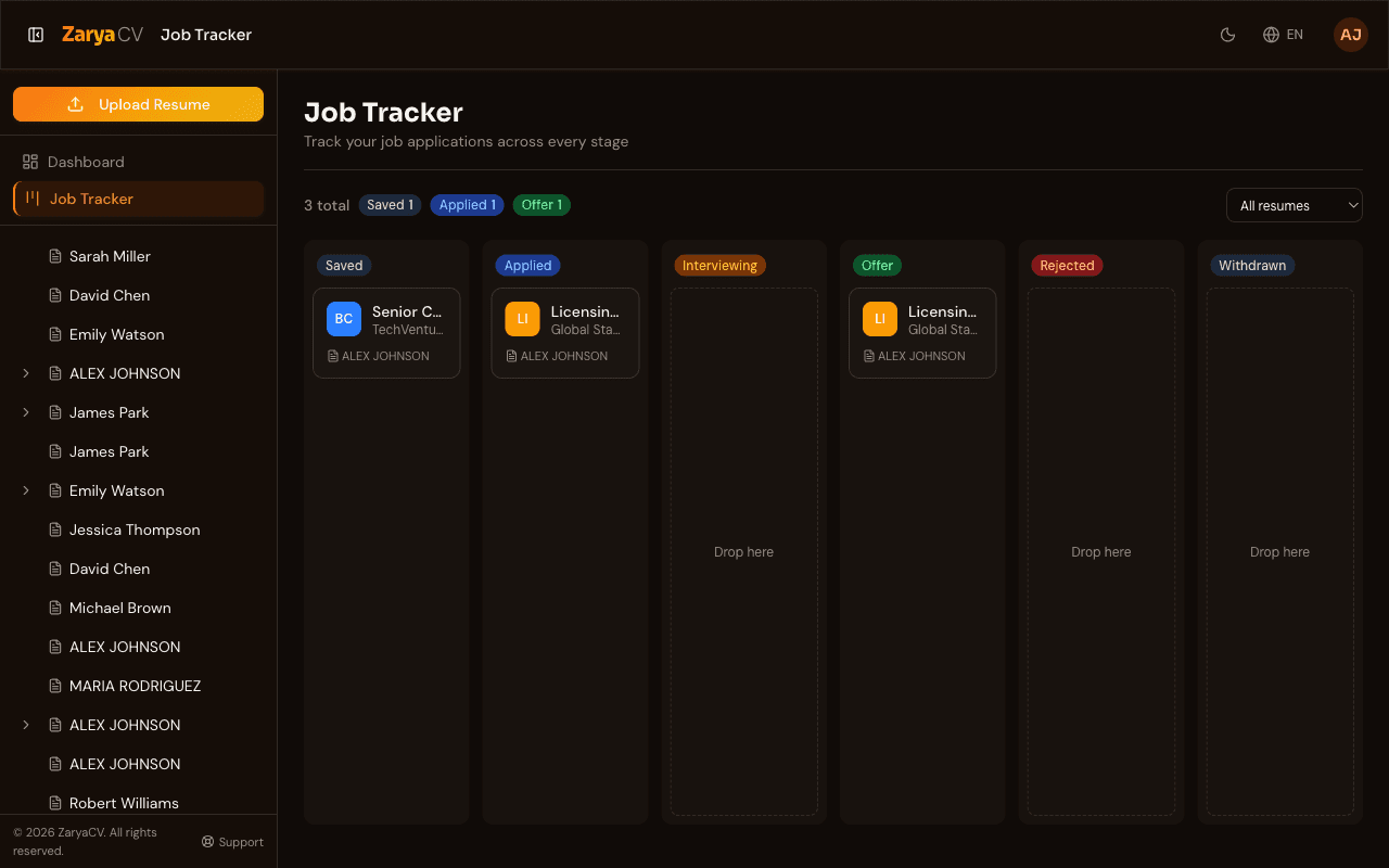 Job Tracker Kanban Board